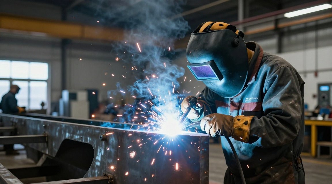 A welder at work in a workshop